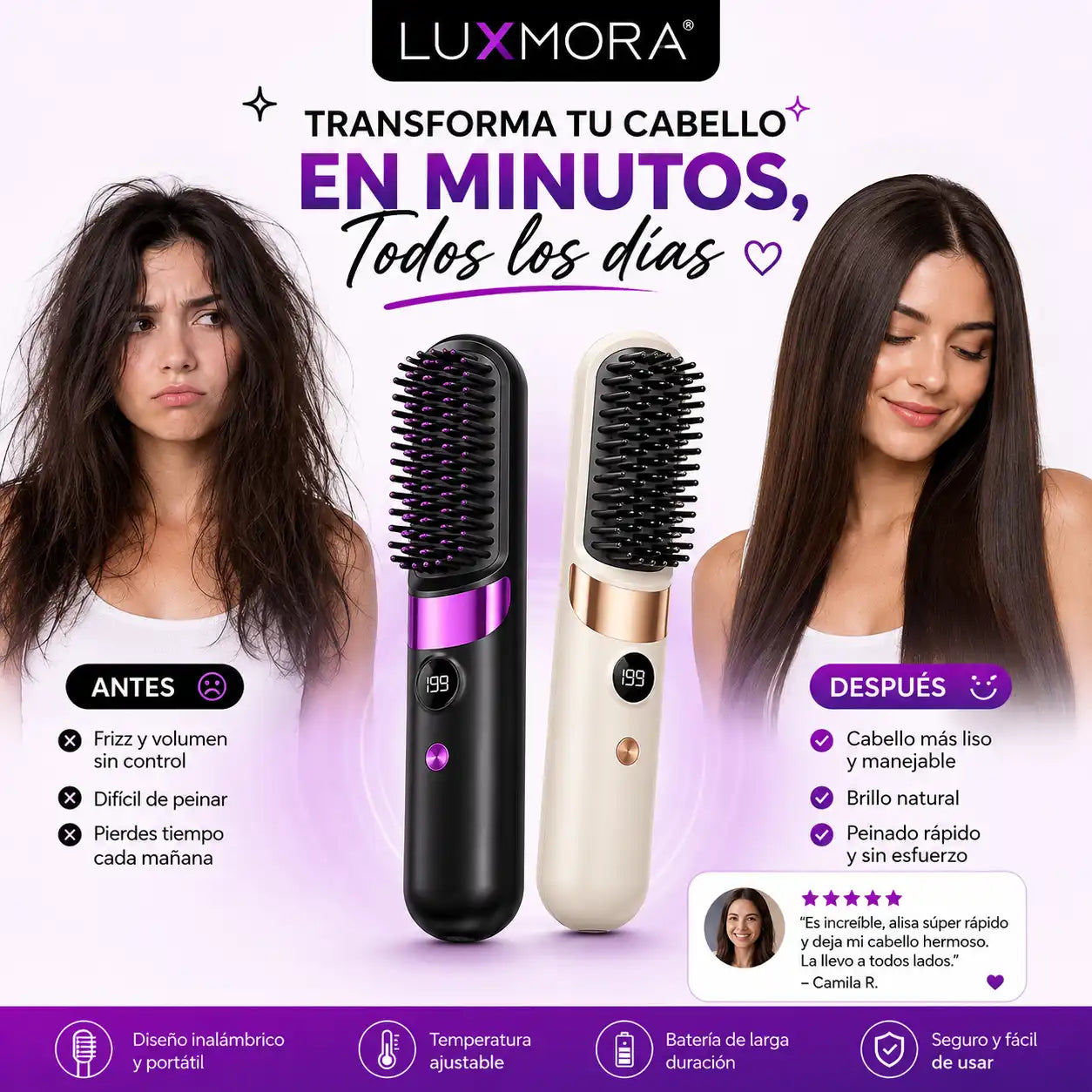 Luxmora Hair Styler™  ✨ Peine Alisador Inalámbrico