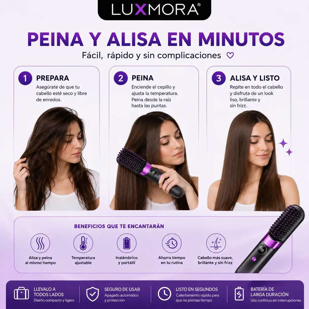 Luxmora Hair Styler™  ✨ Peine Alisador Inalámbrico