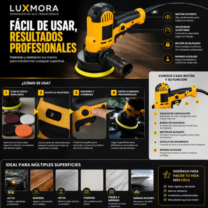 Pulidora y Lijadora Eléctrica LuxMora™ para madera, metal, autos y más.